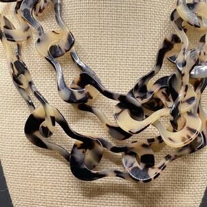 Long Faux Tortoise Shell Necklace Signed ZENZii Acrylic Chunky Single Strand